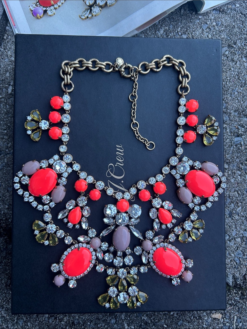 J. Crew Crystal Color Stone Statement Bib Necklace - Coral & Lavender